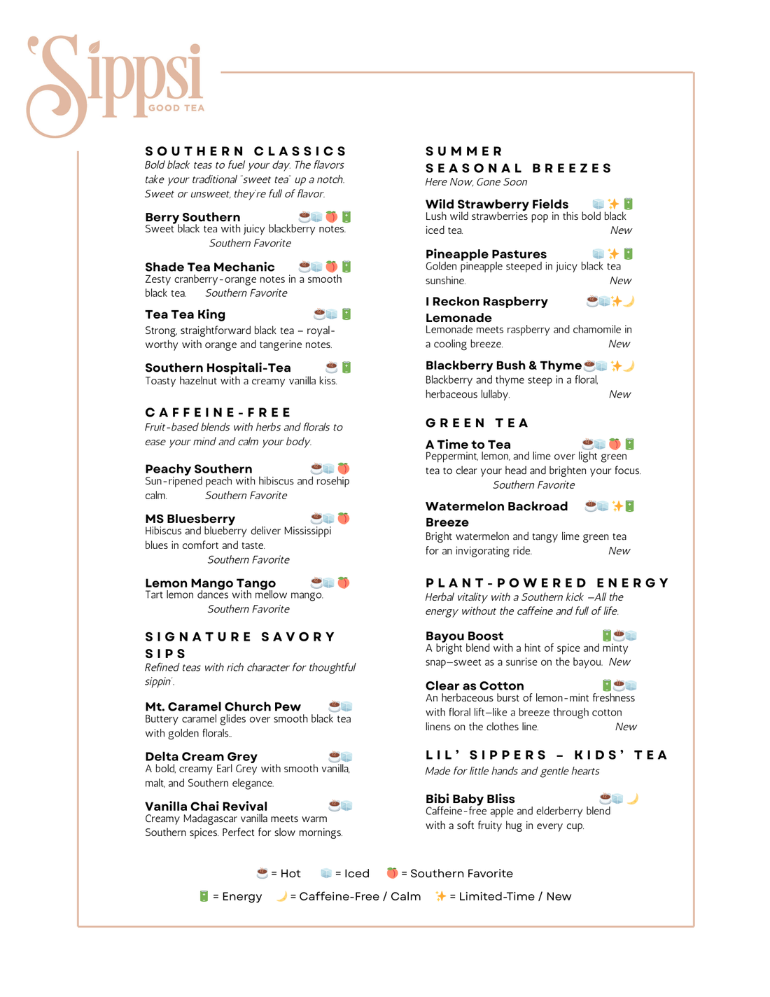 'Sippsi Good Tea Boutique and Pastry Bar Menu