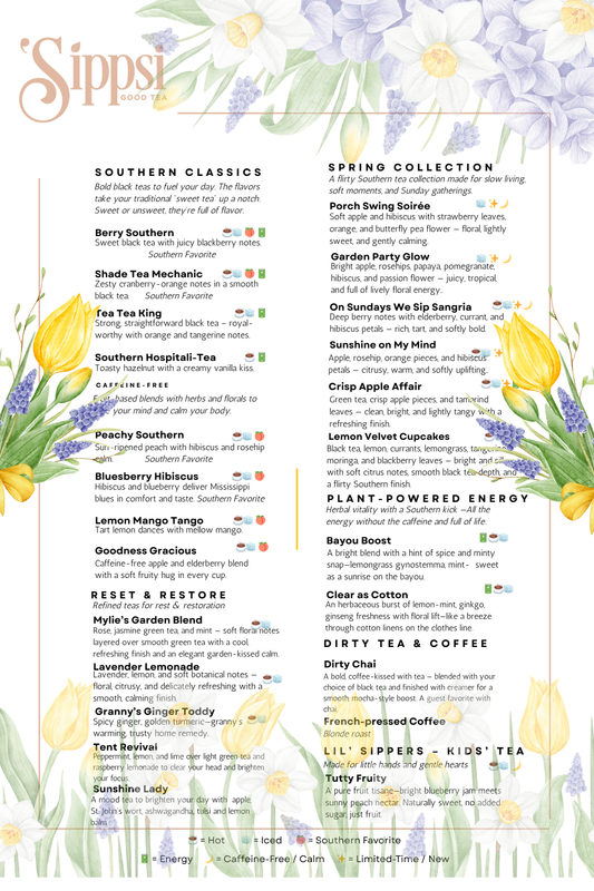 'Sippsi Good Tea Boutique and Pastry Bar Menu